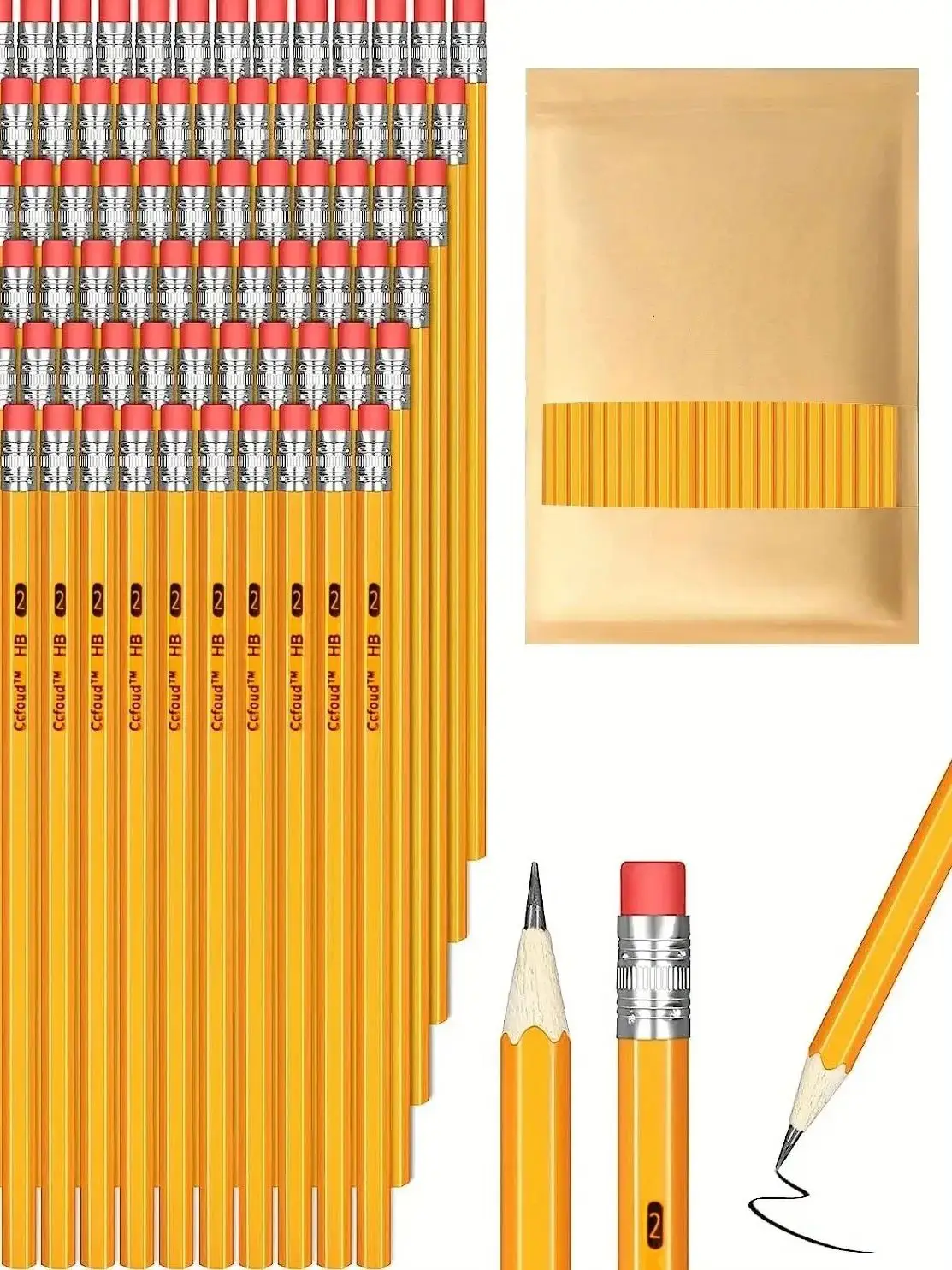 50/100/150pcs Pencils With Eraser Top, 2 HB Pencils Drawing And Sketching, Yellow Wood-Cased Pencils For Office,School Supplies