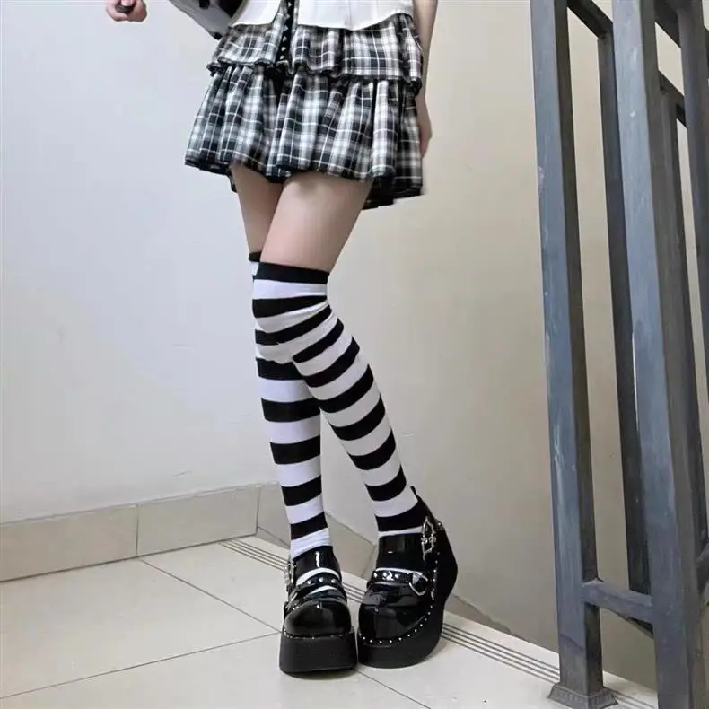 Women's Socks Colorful Stripes Personalized Fashionable Cool Long Tube Socks Gothic Style Japanese Punk Jk Calf Stockings Girl