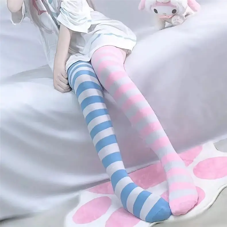 Women's Socks Colorful Stripes Personalized Fashionable Cool Long Tube Socks Gothic Style Japanese Punk Jk Calf Stockings Girl