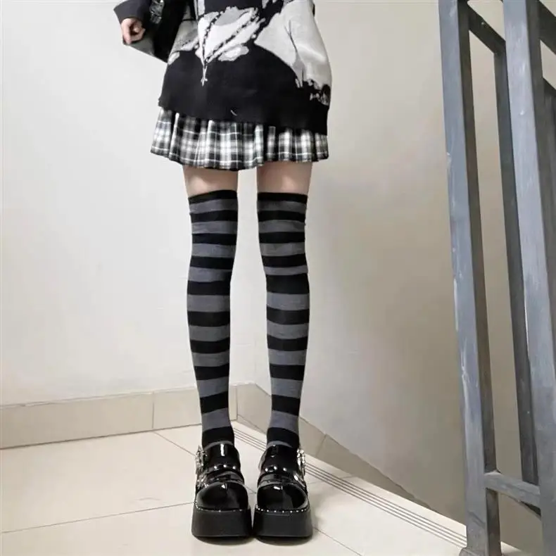 Women's Socks Colorful Stripes Personalized Fashionable Cool Long Tube Socks Gothic Style Japanese Punk Jk Calf Stockings Girl