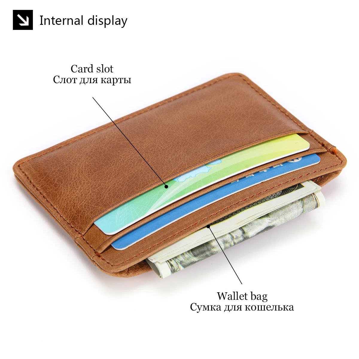 New Arrival Genuine Leather Mini Wallet Man Slim Credit Card Holder Men's Small Purse ID Card Case 4 Slots For Women Coin Pocket