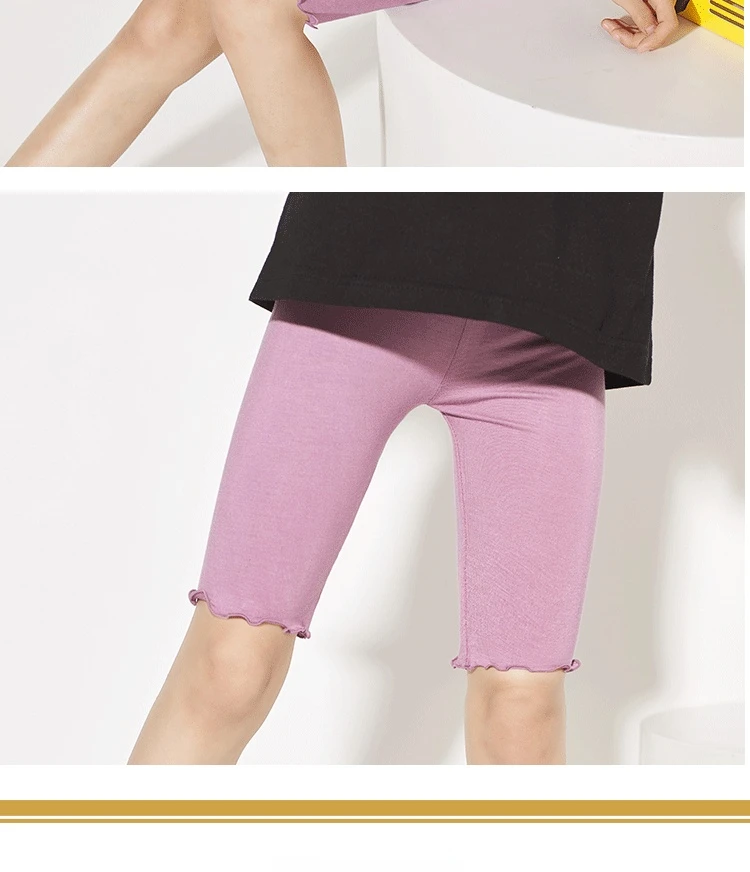 Summer Girls Pants Leggings Modal Cotton Bottoms Knee Medium-length Pants Solid Color Ruffles Legging for Kids Clothes 3-10 Year