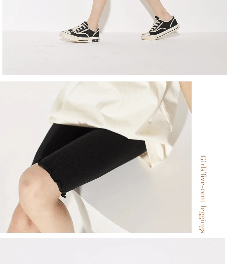 Summer Girls Pants Leggings Modal Cotton Bottoms Knee Medium-length Pants Solid Color Ruffles Legging for Kids Clothes 3-10 Year