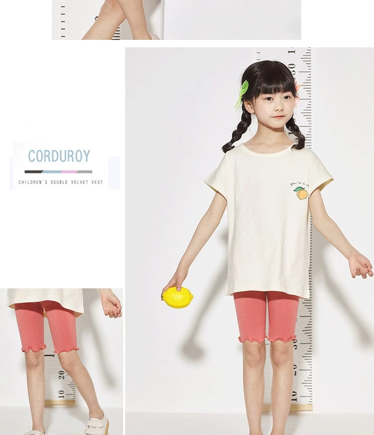 Summer Girls Pants Leggings Modal Cotton Bottoms Knee Medium-length Pants Solid Color Ruffles Legging for Kids Clothes 3-10 Year