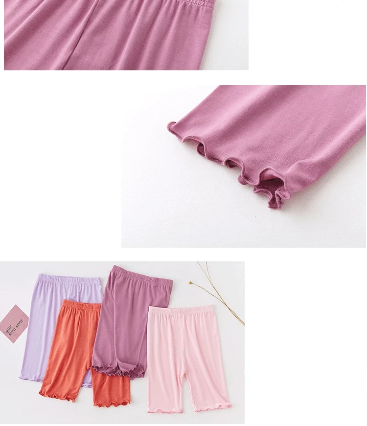 Summer Girls Pants Leggings Modal Cotton Bottoms Knee Medium-length Pants Solid Color Ruffles Legging for Kids Clothes 3-10 Year