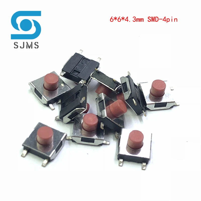 20/100PCS/LOT 6*6*2.5 / 3.1 / 3.7 / 4.3 mm SMD Switch 4 / 5 Pin feet Touch Micro Switch Push Button Switches Red 6X6 Tact Switch