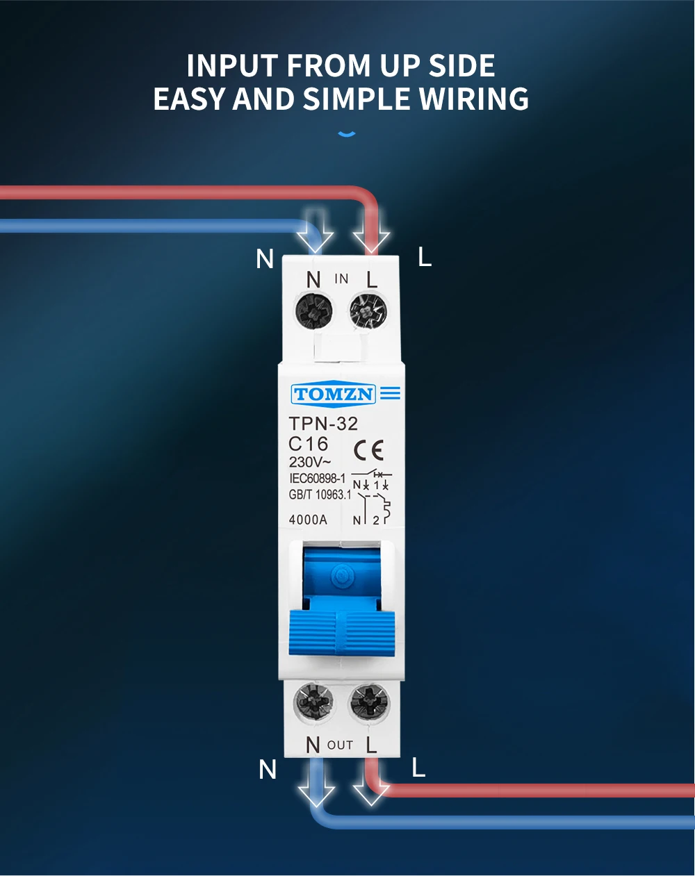 TOMZN TPN 1P+N Mini Circuit Breaker MCB 6A 10A 16A 20A 25A 32A Din Rail Mounting Miniature Household Air Switch