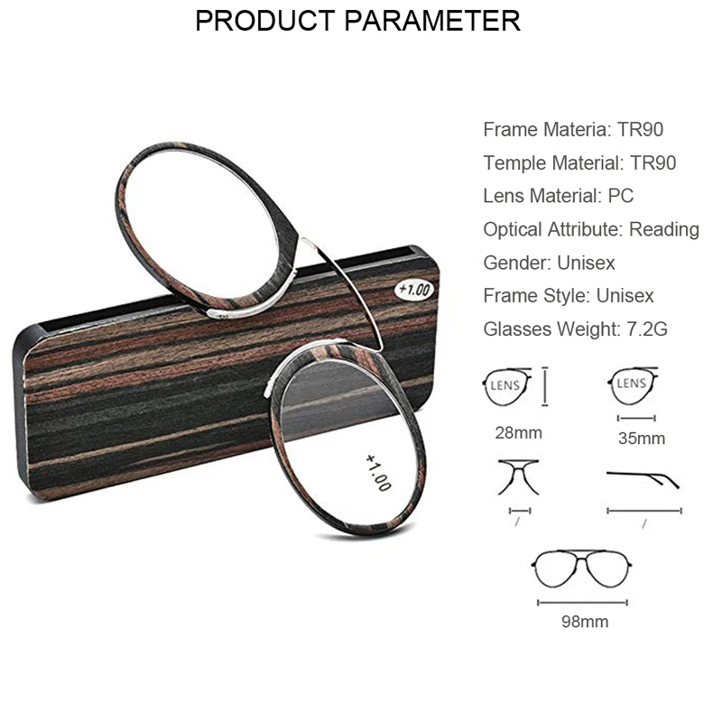 NONOR Men Women Magnifying Nose Clip Portable No Arm Reading Glasses TR90 Ultralight With Box +1.0+1.5 To +3.0