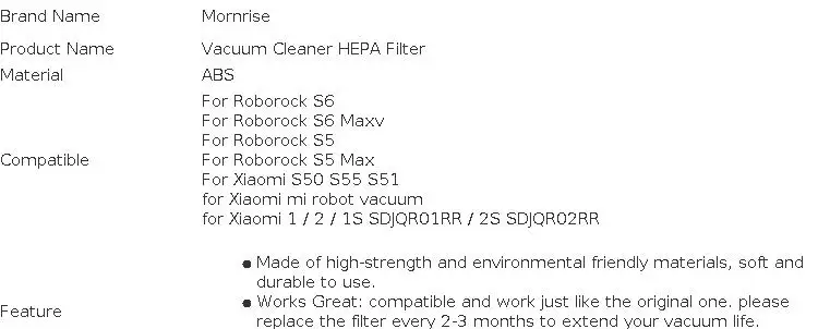 HEPA Filter For Xiaomi Roborock S5 Max S6 S6 maxv S50 S55 Accessories Spare Parts Xiomi Xaiomi Vacuum Cleaner Replacement Kit