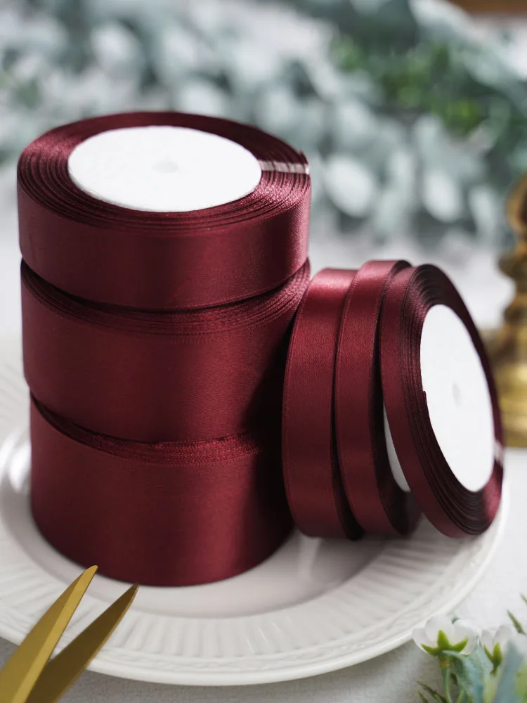 Burgundy Satin Ribbon 25yards 6mm 10mm 15mm 25mm 38mm 50mm Sash Gift Bow Handmade DIY Craft Wedding Party Supply Decoration