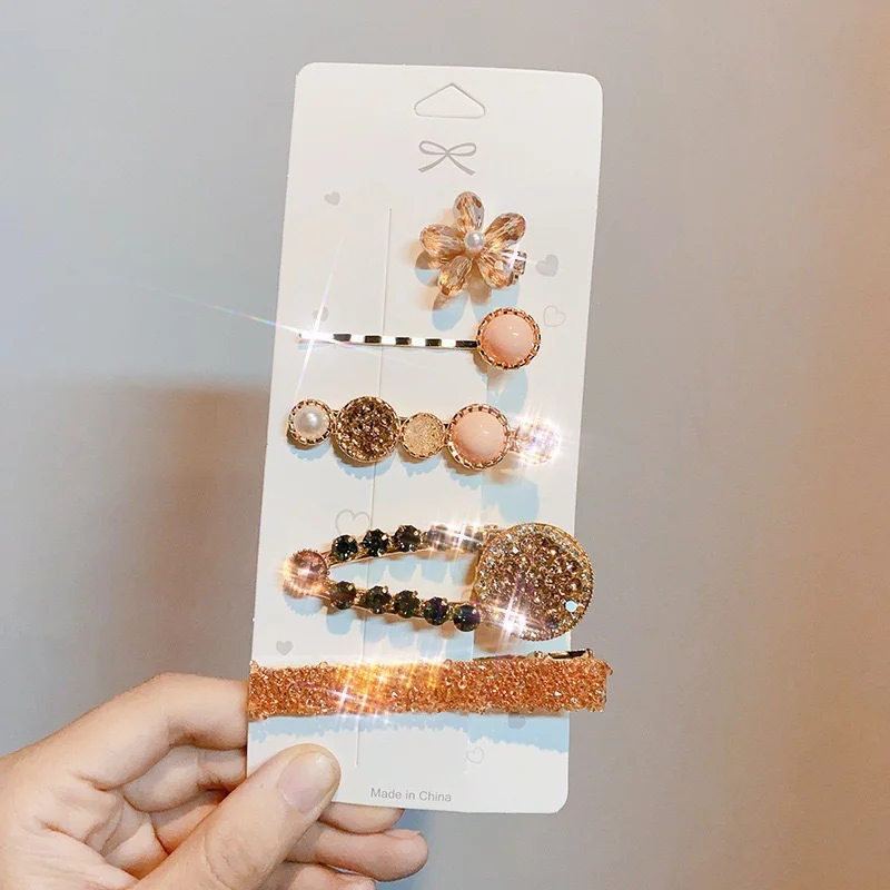 1Set Handmade Pearl Hairpins Pin for Women Fashion Rhinestone Flower Barrettes Headwear Girls Sweet Hair Clips Hair Accessories