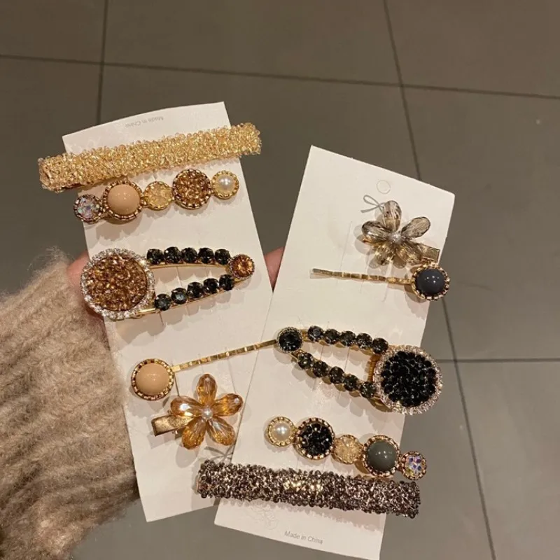 1Set Handmade Pearl Hairpins Pin for Women Fashion Rhinestone Flower Barrettes Headwear Girls Sweet Hair Clips Hair Accessories