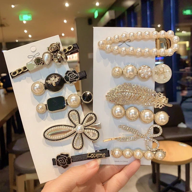 1Set Handmade Pearl Hairpins Pin for Women Fashion Rhinestone Flower Barrettes Headwear Girls Sweet Hair Clips Hair Accessories