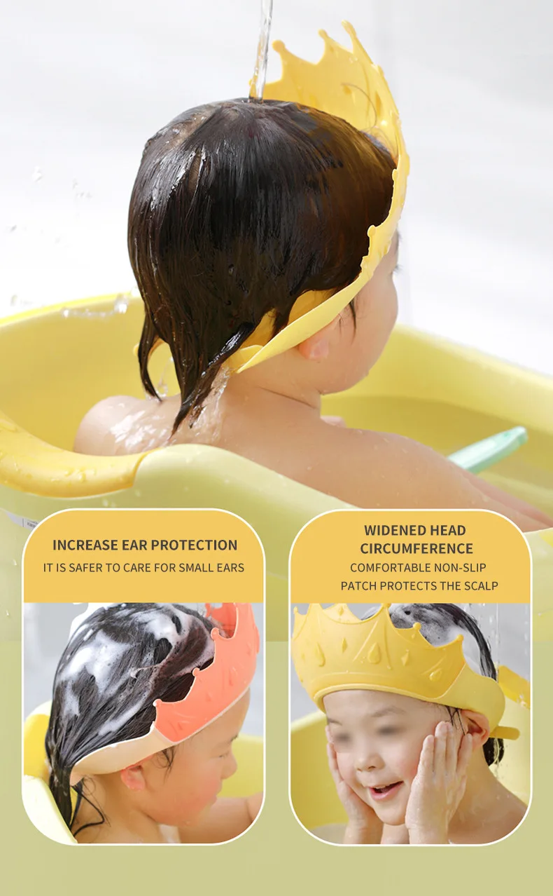 Baby Shower Cap Waterproof Shampoo Hat for Children Shower Toddler Protect Ears Eyes Girl Boy Adjustable Silicone Bathing Crown