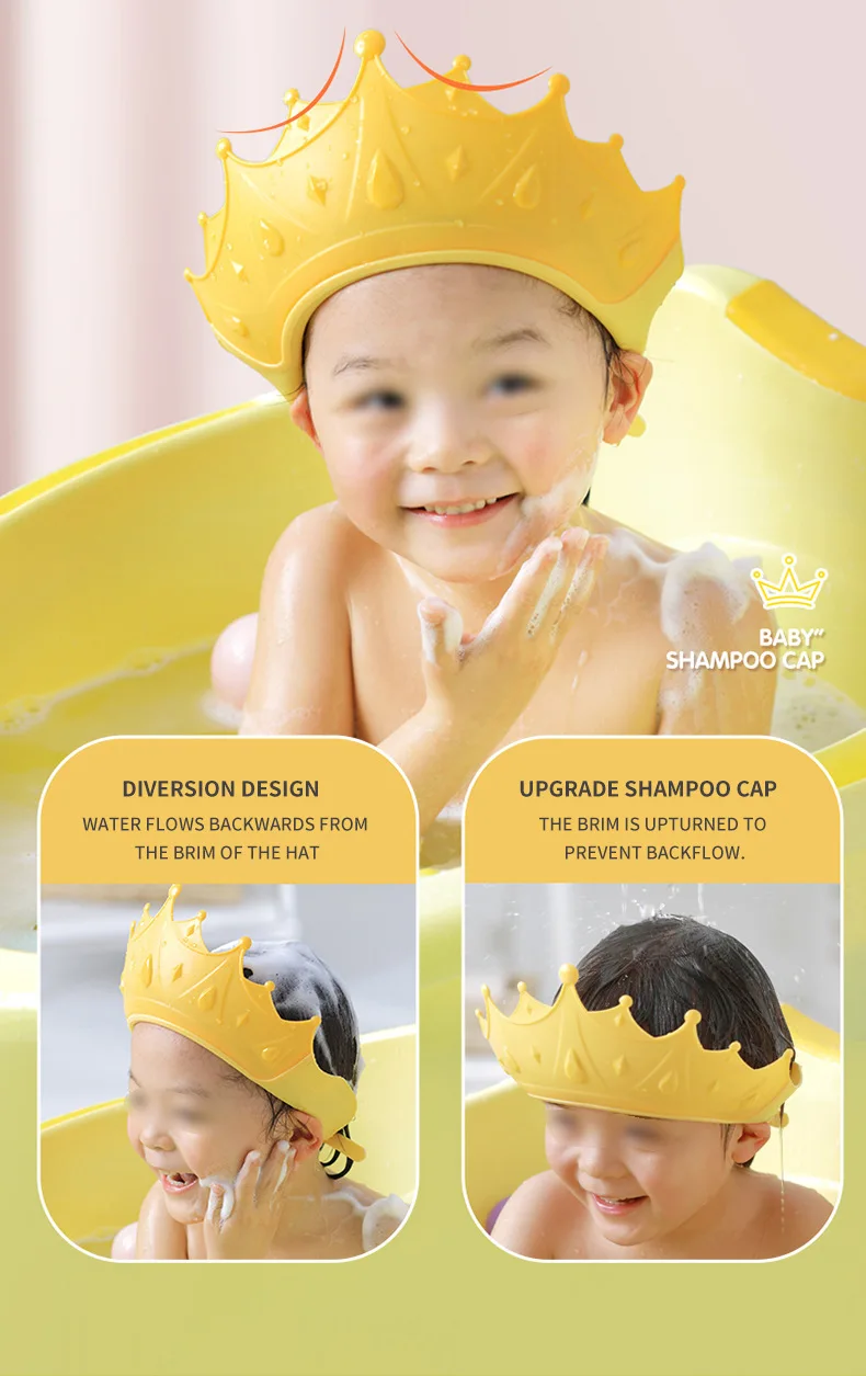 Baby Shower Cap Waterproof Shampoo Hat for Children Shower Toddler Protect Ears Eyes Girl Boy Adjustable Silicone Bathing Crown