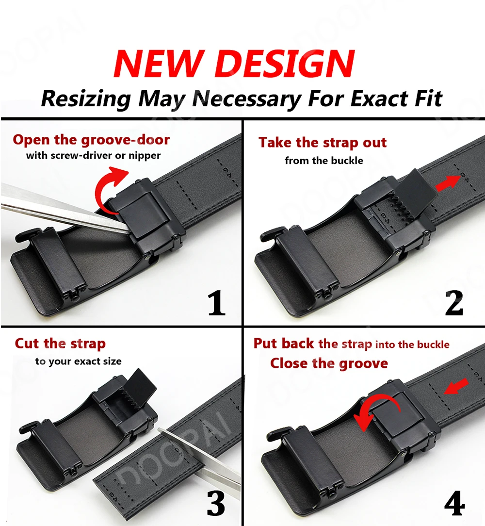 DOOPAI Mens Leather Belt Automatic Genuine Leather Belts Leisure Fashion Ratchet Belts for Men Pants Waistband Ремень