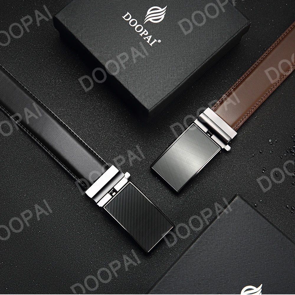DOOPAI Mens Leather Belt Automatic Genuine Leather Belts Leisure Fashion Ratchet Belts for Men Pants Waistband Ремень