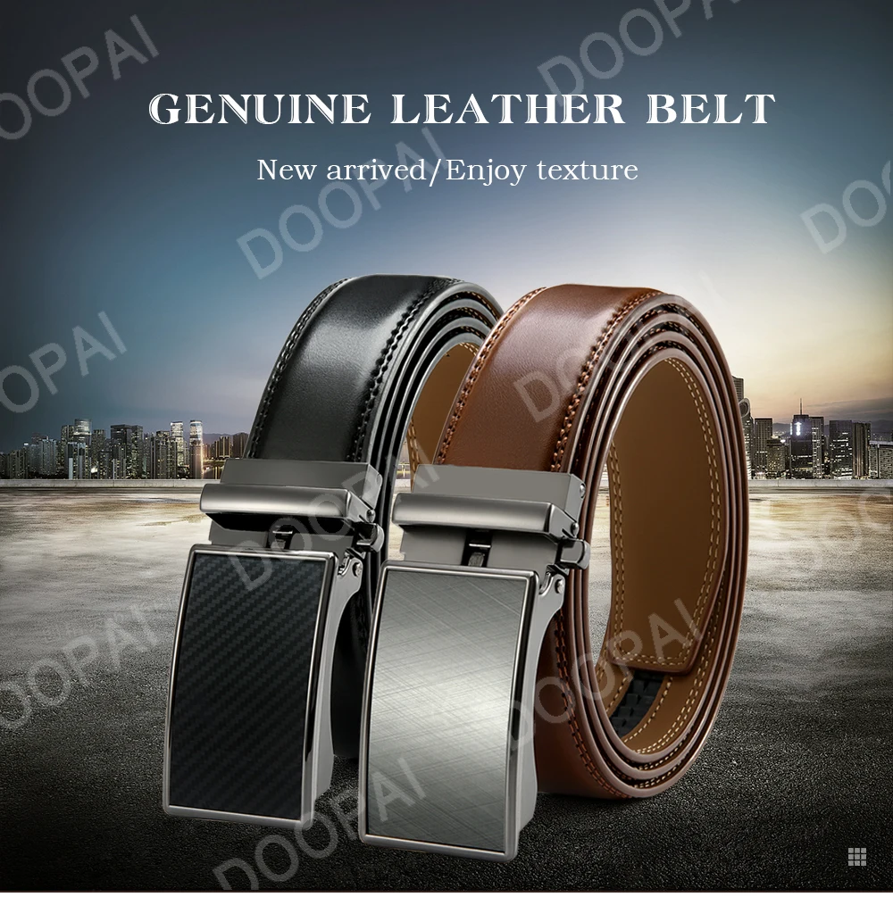 DOOPAI Mens Leather Belt Automatic Genuine Leather Belts Leisure Fashion Ratchet Belts for Men Pants Waistband Ремень