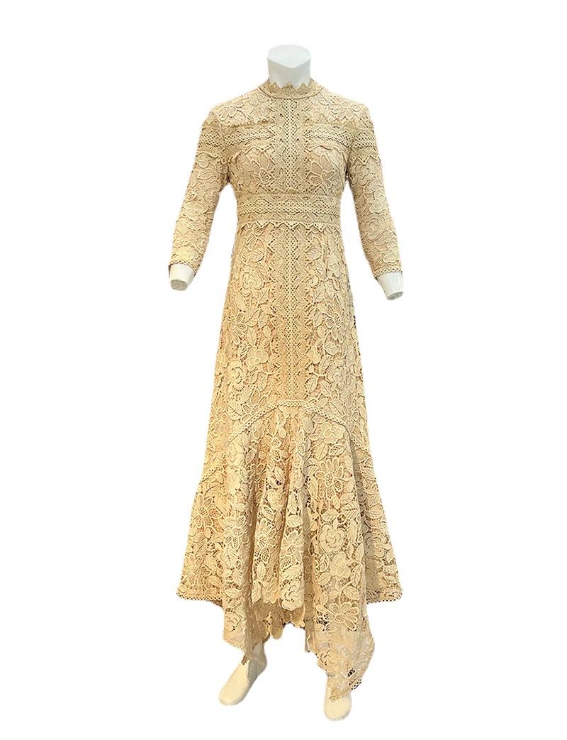Light Mature Blue Lace Dress Irregular Dress High Low Fit Long Dress Fashion