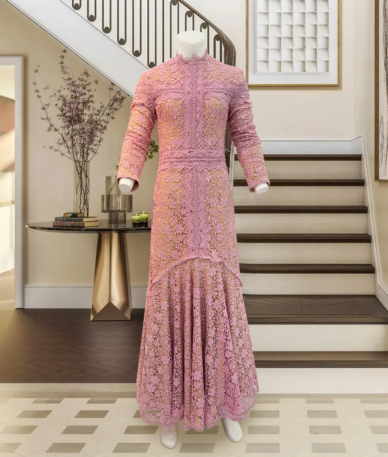 Light Mature Blue Lace Dress Irregular Dress High Low Fit Long Dress Fashion