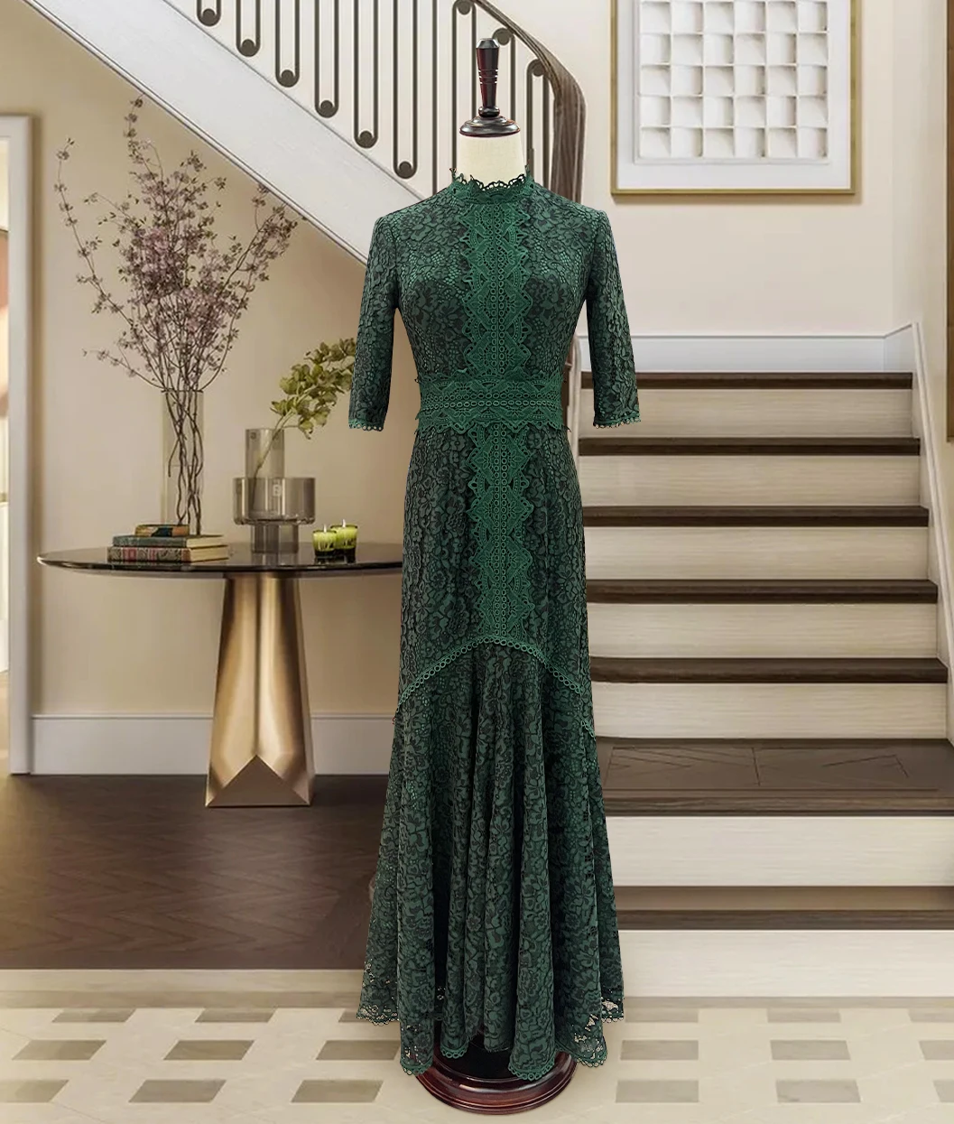 Light Mature Blue Lace Dress Irregular Dress High Low Fit Long Dress Fashion