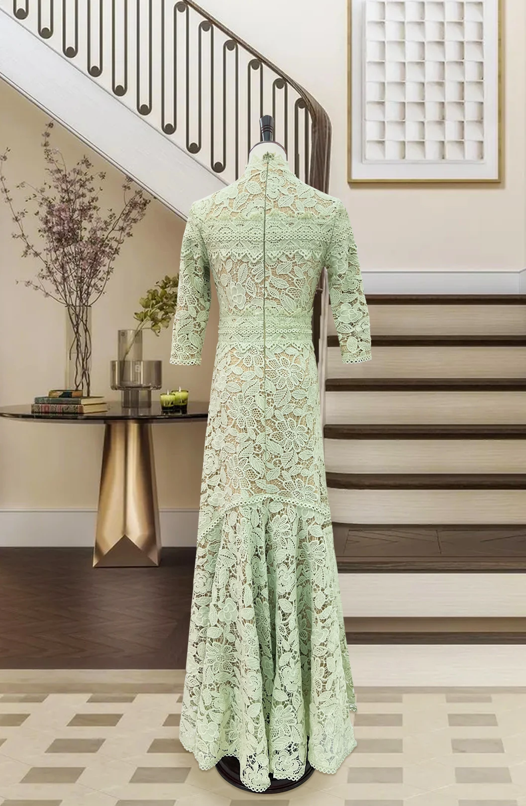 Light Mature Blue Lace Dress Irregular Dress High Low Fit Long Dress Fashion