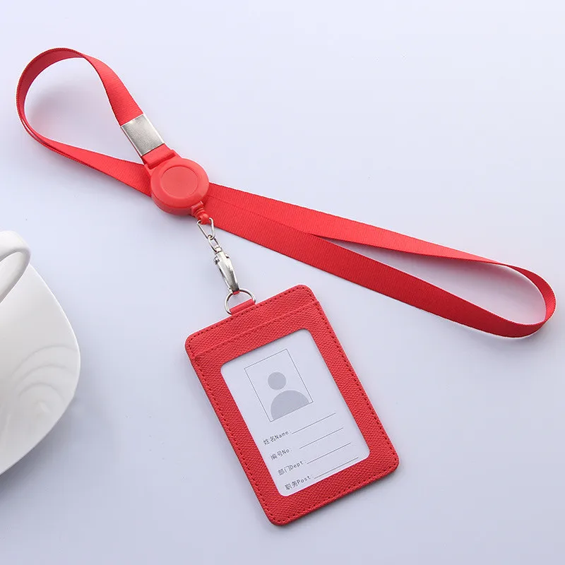Retractable Lanyard Card Holder PU Badges Set Stationery ID Card Holder with Lanyard Badge Holder Business Name Tag Accessories