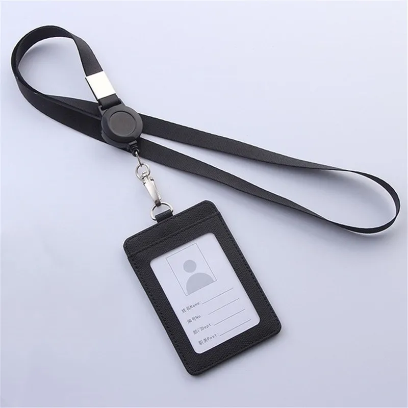 Retractable Lanyard Card Holder PU Badges Set Stationery ID Card Holder with Lanyard Badge Holder Business Name Tag Accessories