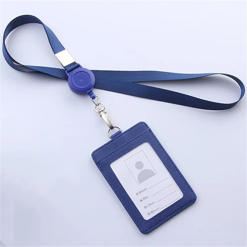 Retractable Lanyard Card Holder PU Badges Set Stationery ID Card Holder with Lanyard Badge Holder Business Name Tag Accessories