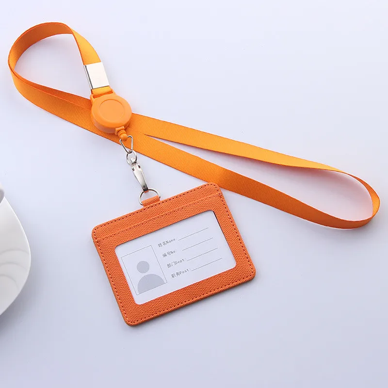 Retractable Lanyard Card Holder PU Badges Set Stationery ID Card Holder with Lanyard Badge Holder Business Name Tag Accessories