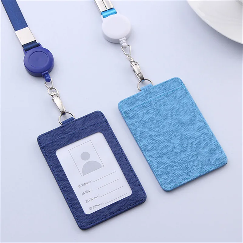 Retractable Lanyard Card Holder PU Badges Set Stationery ID Card Holder with Lanyard Badge Holder Business Name Tag Accessories