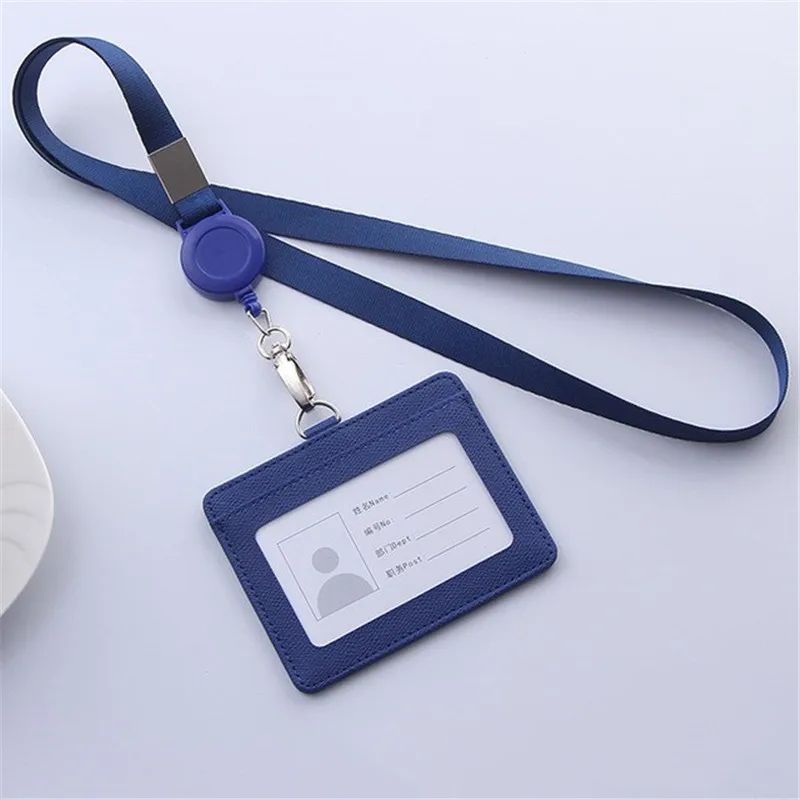 Retractable Lanyard Card Holder PU Badges Set Stationery ID Card Holder with Lanyard Badge Holder Business Name Tag Accessories