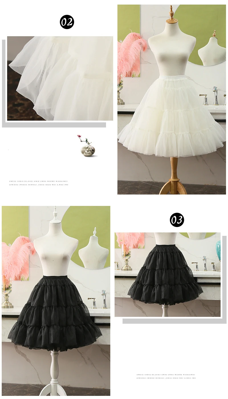 Puffy Short Organza Skirts Halloween Women's Crinoline Bridal Petticoat for Wedding Dress Ladies Girl Underskirt Rockabilly Tutu