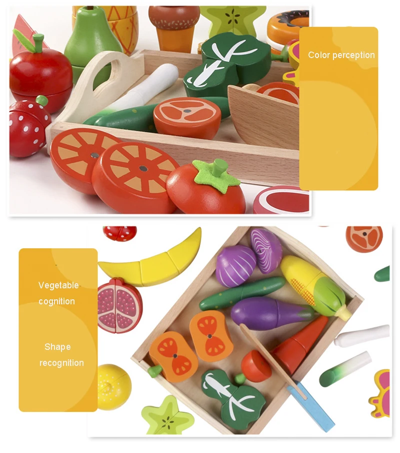 Simulation Kitchen Pretend Toy Wooden Classic Game Montessori Educational Toy For Children Kids Gift Cutting Fruit Vegetable Set