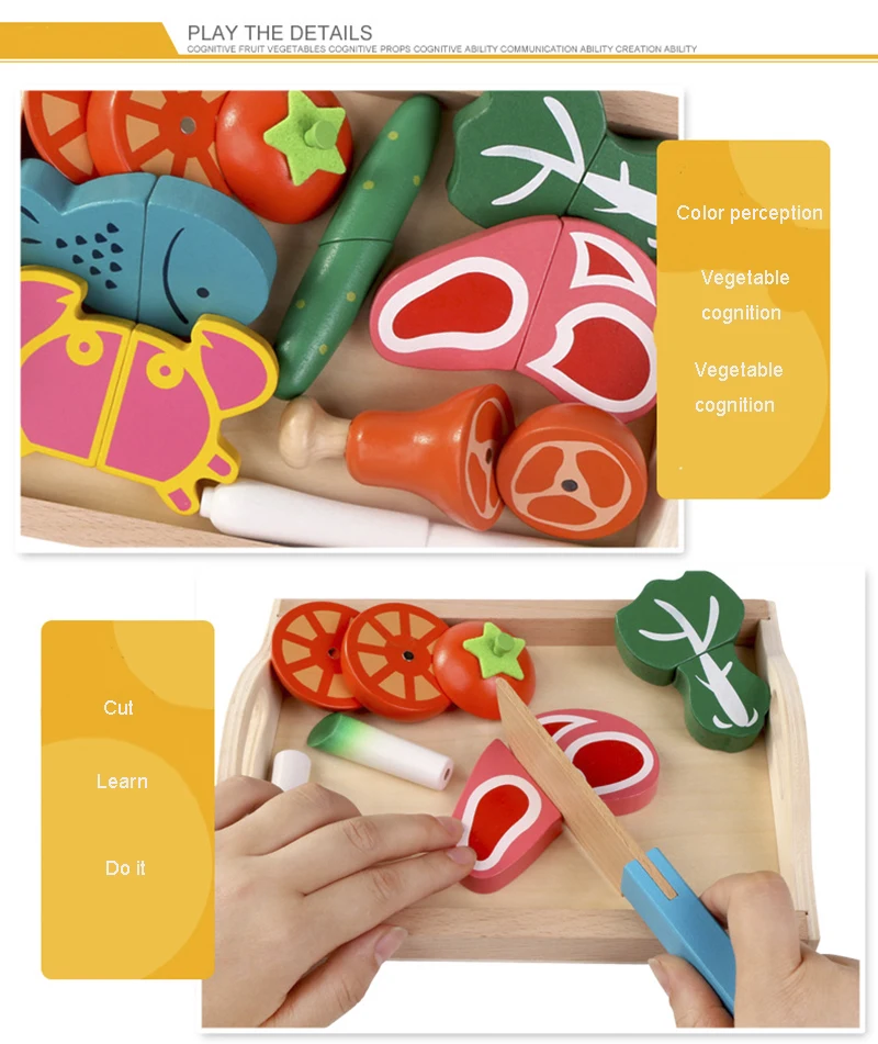 Simulation Kitchen Pretend Toy Wooden Classic Game Montessori Educational Toy For Children Kids Gift Cutting Fruit Vegetable Set