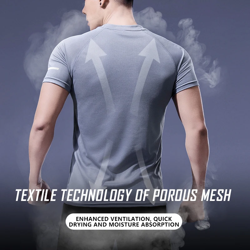 Solid Color Polyester T Shirts Men Clothing Gym Clothing Slim Fit Athletic Wear Camiseta Casual T-Shirt Running Ftness Tops Tees