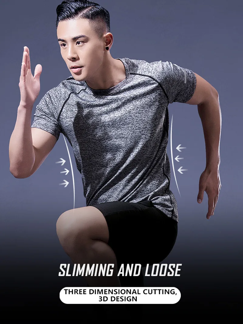 Solid Color Polyester T Shirts Men Clothing Gym Clothing Slim Fit Athletic Wear Camiseta Casual T-Shirt Running Ftness Tops Tees