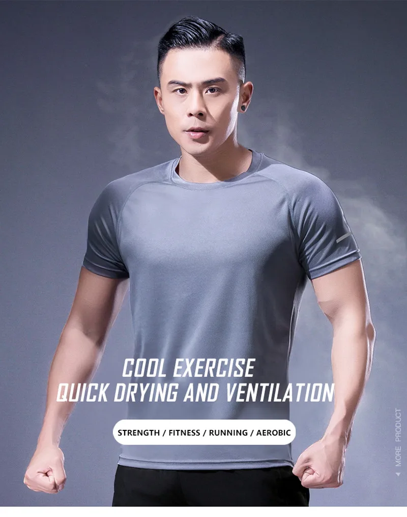 Solid Color Polyester T Shirts Men Clothing Gym Clothing Slim Fit Athletic Wear Camiseta Casual T-Shirt Running Ftness Tops Tees