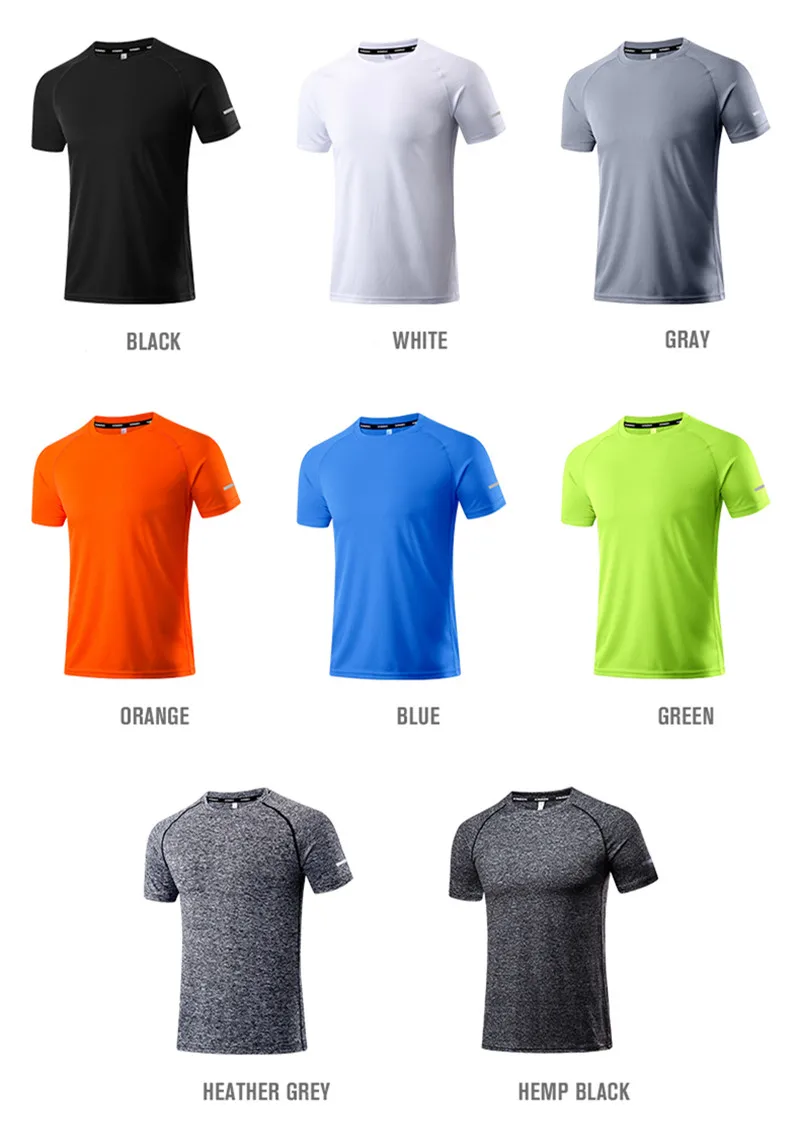 Solid Color Polyester T Shirts Men Clothing Gym Clothing Slim Fit Athletic Wear Camiseta Casual T-Shirt Running Ftness Tops Tees