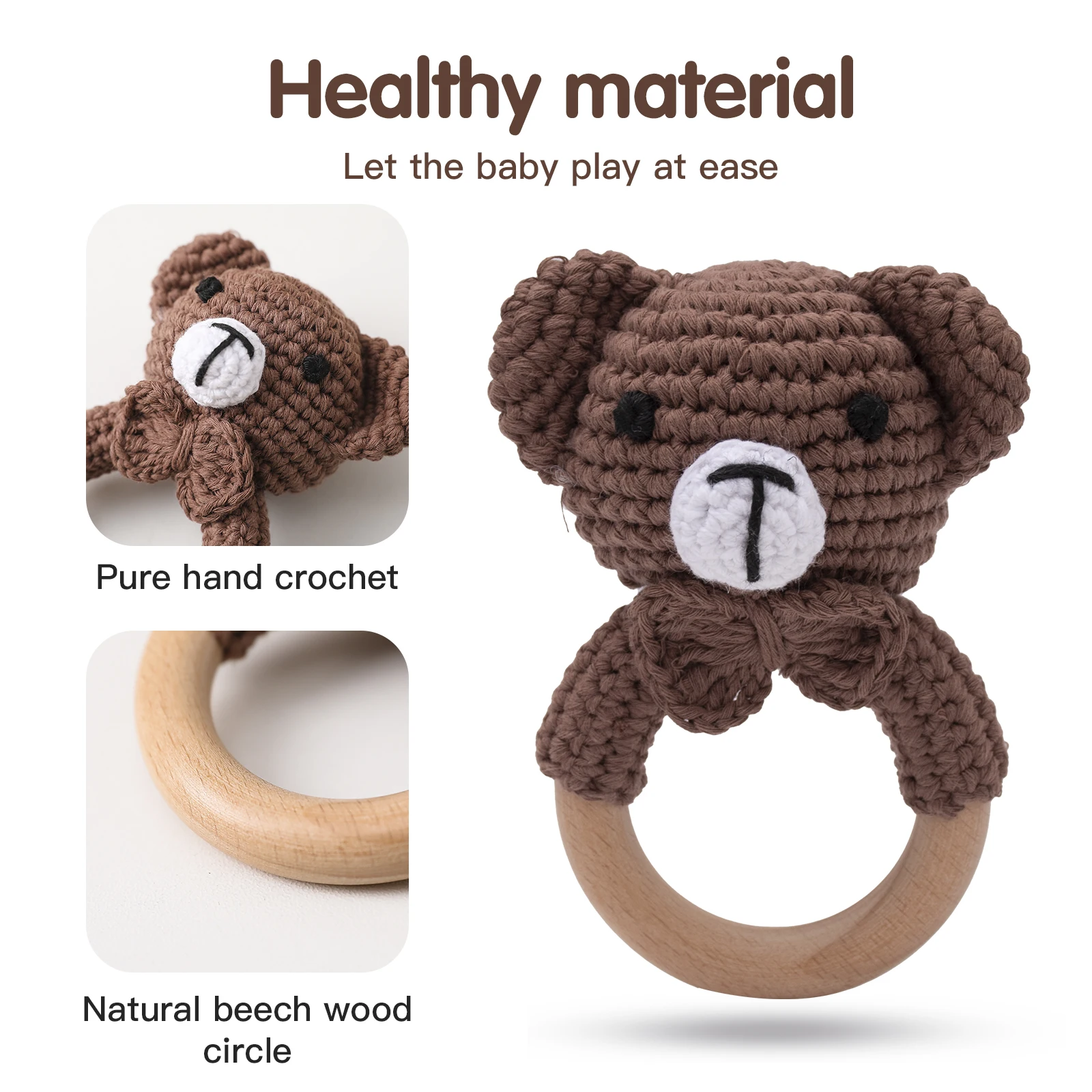 1PC Baby Ratter Toys Wooden Teether Crochet Animals BPA Free Rattle Toy Newborn Amigurumi Teether Baby Rattles Gifts For Newborn