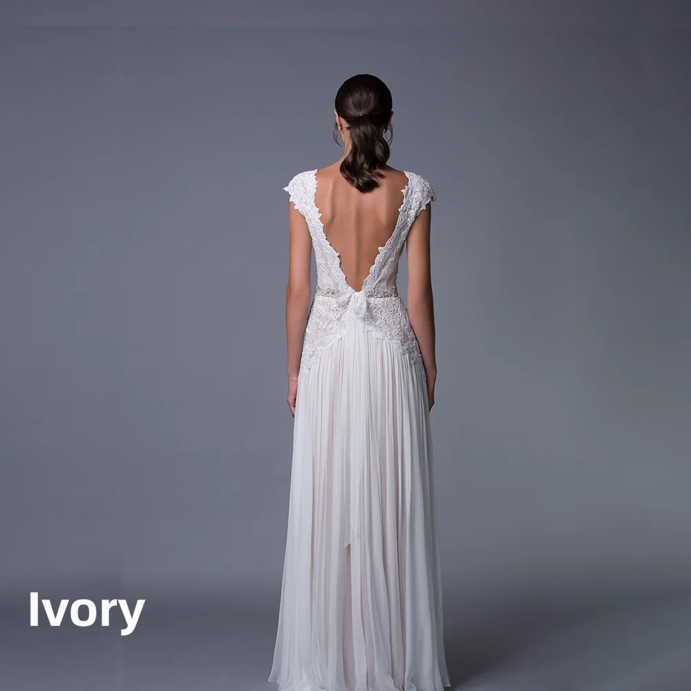 Boho Wedding Dresses 2026 Bohemian Wedding Gowns with Cap Sleeves V Neck Open Back Pleated Skirt Elegant A Line Gown Customized
