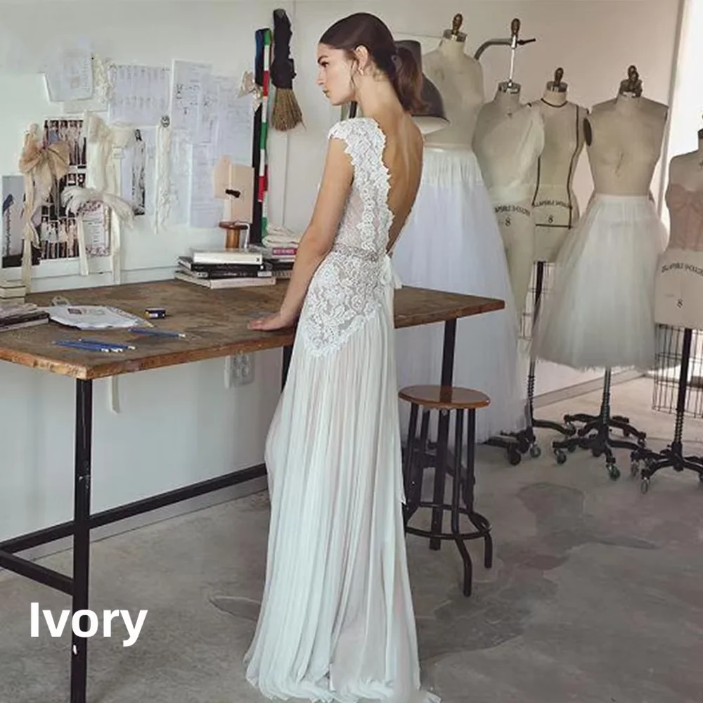Boho Wedding Dresses 2026 Bohemian Wedding Gowns with Cap Sleeves V Neck Open Back Pleated Skirt Elegant A Line Gown Customized