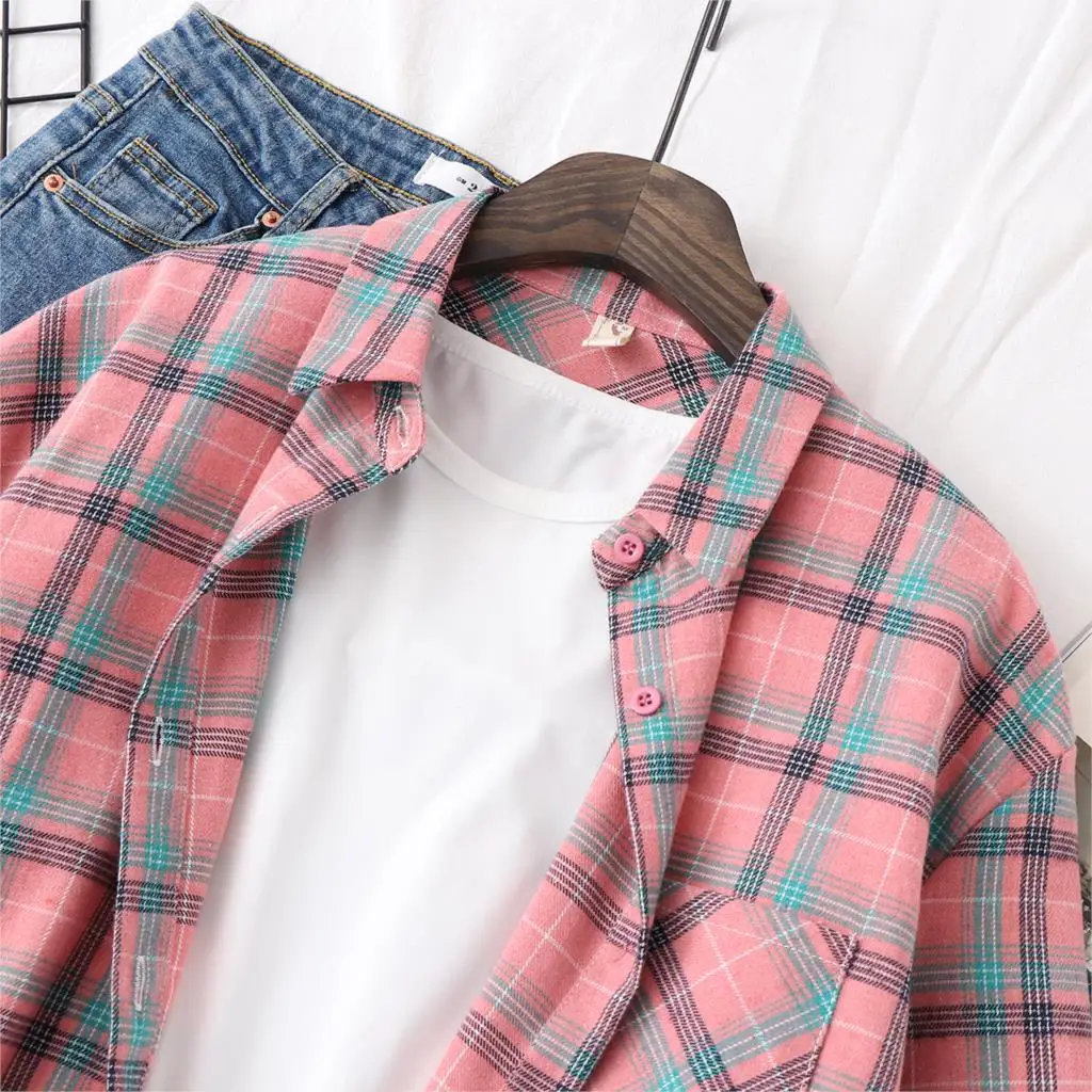 Loose Casual Style Women's Yellow Red Plaid Shirt 2023 New Womens Tops Large Size Long Sleeve Shirts Boutique Clothing
