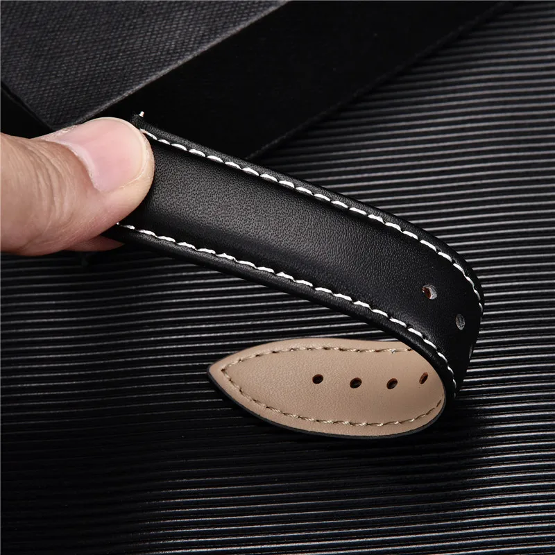 Smooth Genuine Calfskin Leather Watchband 18mm 20mm 22mm 24mm Straps with Solid Automatic Butterfly Buckle Business Watch Band