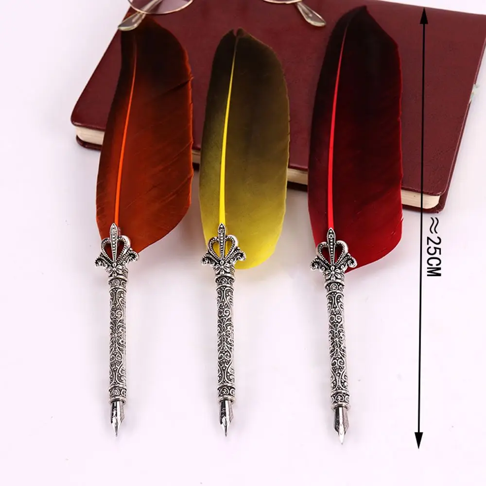 1 Set Multicolor Retro Quill Dip Pen Turkey Feather Pen Quill Oblique + 5 Nibs+ Pen Set Gift Writing Tools Office School Supply