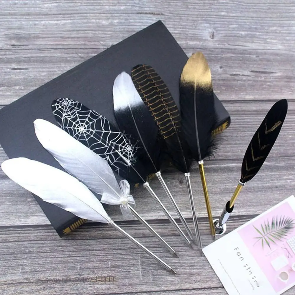 1 Set Multicolor Retro Quill Dip Pen Turkey Feather Pen Quill Oblique + 5 Nibs+ Pen Set Gift Writing Tools Office School Supply