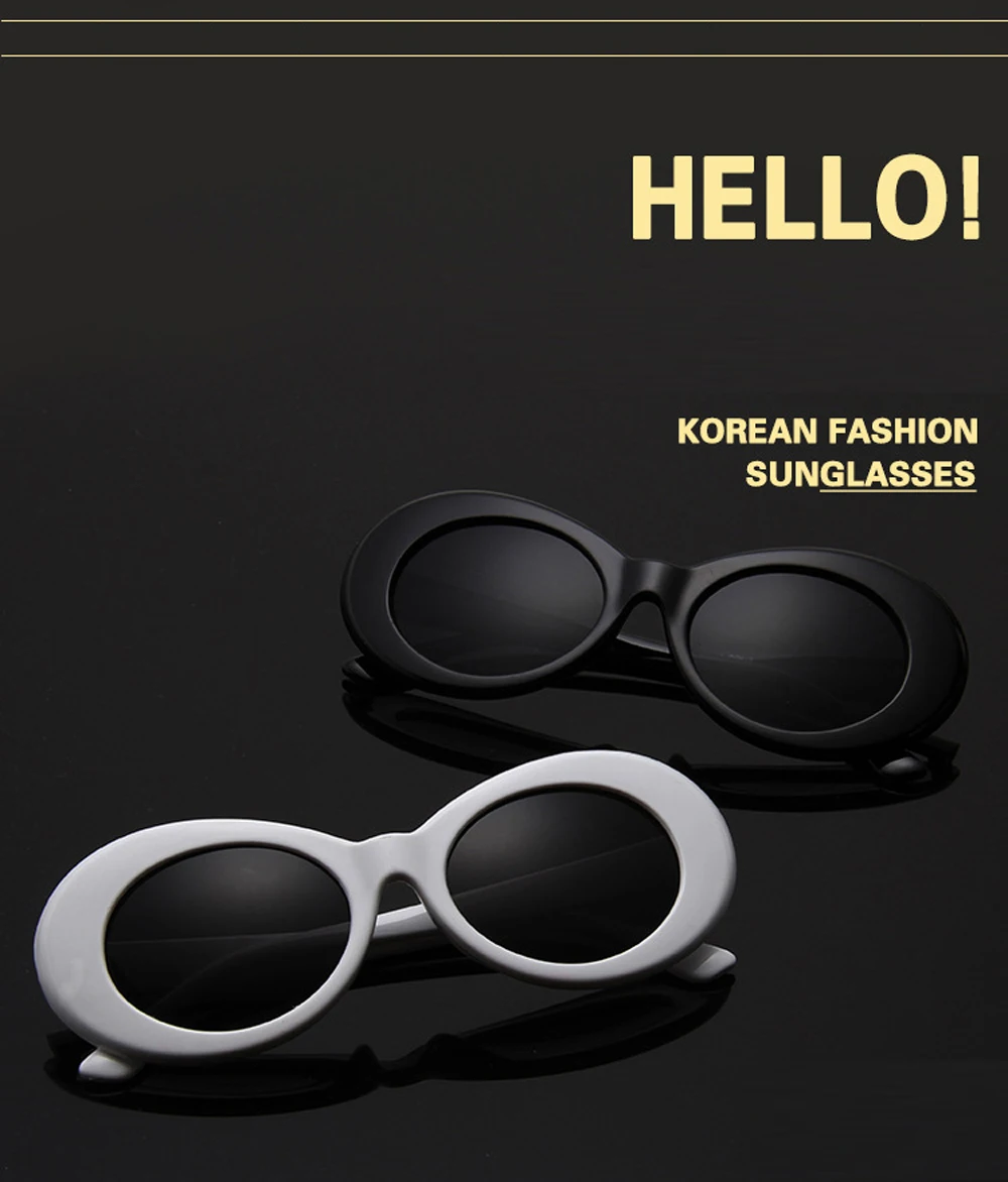 Goggle Glasses Oval Sunglasses Ladies Trendy Hot Vintage Retro Sunglasses Women's White Black Eyewear UV