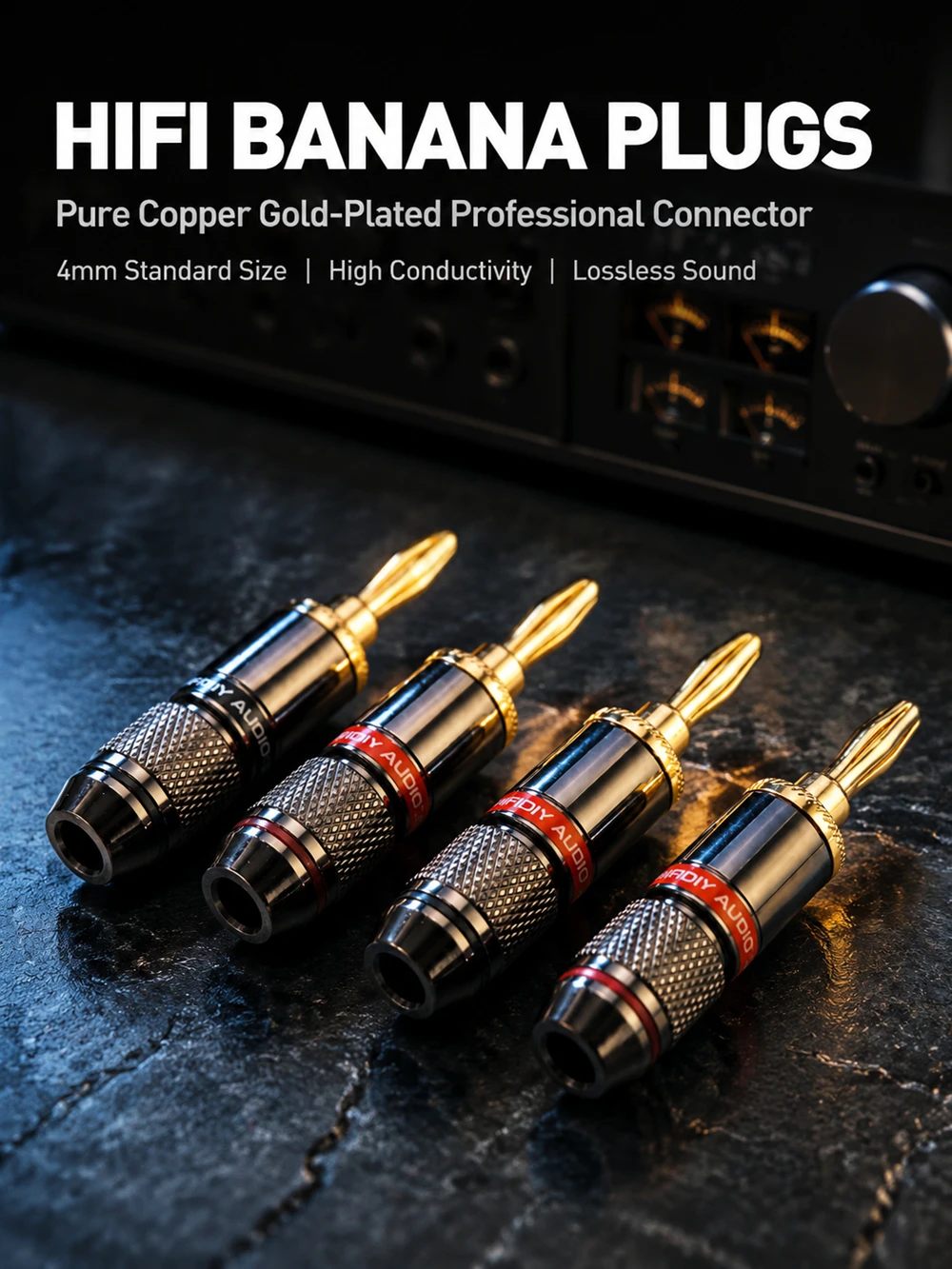 HIFIDIY LIVE 4PCS/Set 4mm Pure Copper Gold Plated Banana Plug Connector For Audio Video Speaker Adapter Terminal Connectors Kit