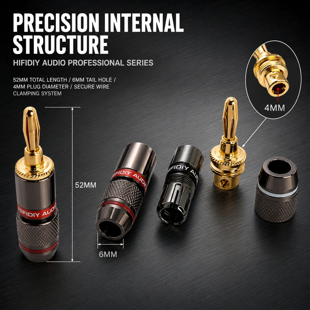 HIFIDIY LIVE 4PCS/Set 4mm Pure Copper Gold Plated Banana Plug Connector For Audio Video Speaker Adapter Terminal Connectors Kit
