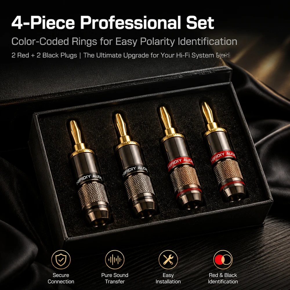 HIFIDIY LIVE 4PCS/Set 4mm Pure Copper Gold Plated Banana Plug Connector For Audio Video Speaker Adapter Terminal Connectors Kit
